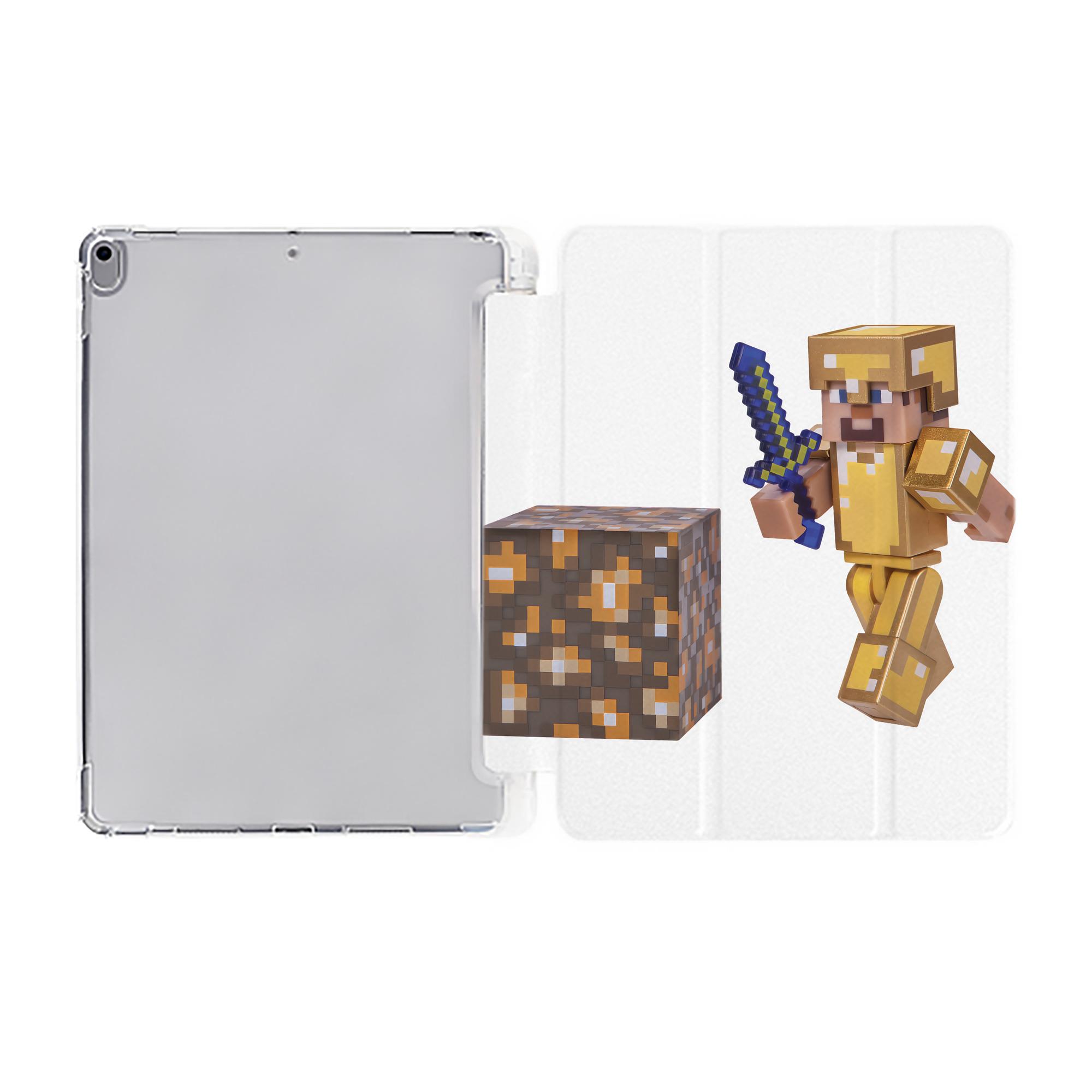 （画像用） マインクラフト ブロックの世界 Minecraft MC Block world IPad ケース ペン収納付き 三つ折りスタンド PUレザー×シリコン 対応機種9.5/10.5/10.9インチ